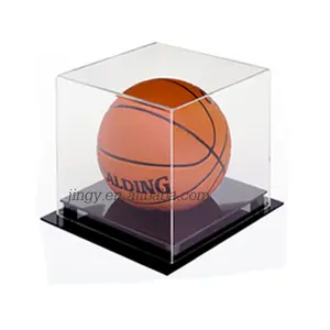 Custom cube clear cover black base pmma plexiglass acrylic soccer rugby ball basketball display stand box football display case