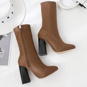 CSB21 Nuovo inverno cuciture in pelle scamosciata a punta con tacco alto discoteca stivaletti alla caviglia - Product Image 3