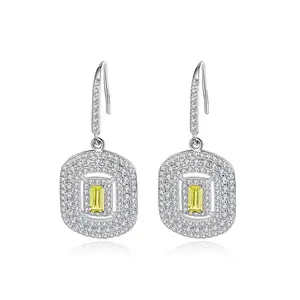CZCITY Lemon Yellow Sterling Silver Stud Earrings Dangle Earrings Yellow Crystal Gemstone Drop Earring