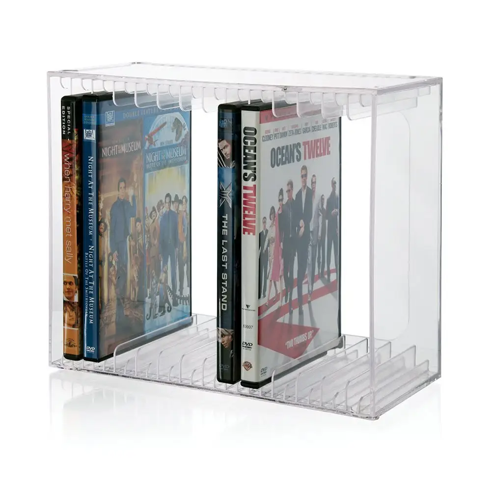 Stackable Clear Acrylic DVD Holder - holds 14 standard DVD cases
