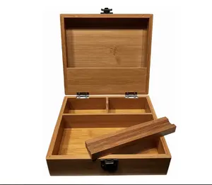 Wood Stash Box with Rolling Tray ,Wooden Latch Box, Large Decorative Box Storage Box with Shelf