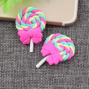 Bán Buôn 26*40Mm PR040 Cầu Vồng Cabochon Swirl Khổng Lồ Lollipop Bow Silicone Kẹo Charms Đối Với Trường Hợp Điện Thoại Phụ Kiện