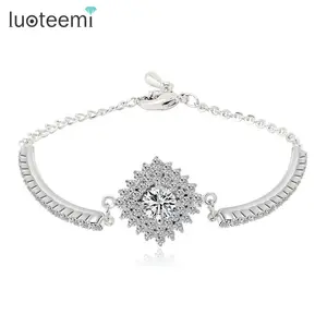 LUOTEEMI Wholesale Anniversary Jewelry Gift New Young Girl Fashion Rhodium Plated A AA Zircon CZ Women's Wedding Bracelet