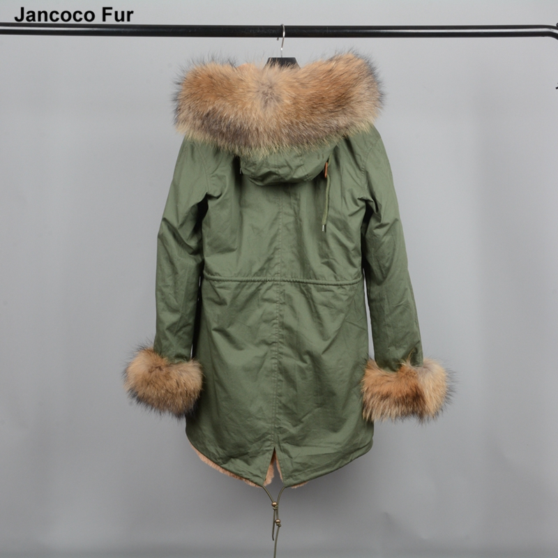 Hiver De Mode Fourrure Parka Réel Fourrure De Raton Laveur Collier Manteau À Capuchon Épais Chaud Parker Femmes Veste