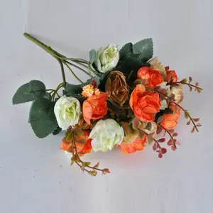 丝绸塑料人造玫瑰 21 头新娘婚礼花束为家庭花园派对摄影装饰