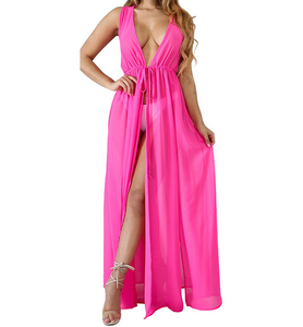 See Through High Split Deep <strong>v</strong> <strong>Neck</strong> Transparent Maxi <strong>Dresses</strong> for Beach - Product Image 3