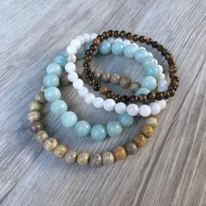 SN1711 4pcs/set Yoga Jewelry Gift Men Stacking Men Amazonite Tiger Eye Mala Wrist Bracelet Set