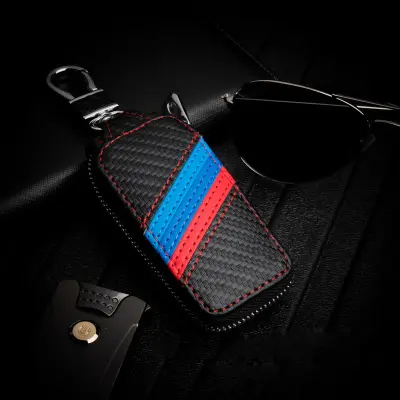 Carbon Fiber Leather Material Car Key Case with Car Brand Logo Automotive Products Car Key Chain