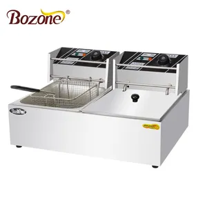 Thép Không Gỉ Pháp Khoai Tây Chiên Máy 2 Tank 2 Basket 2 L Thương Mại Khoai Tây Chip Fryer Điện/Gas Nồi Chiên Sâu