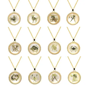 Factory Supply plated Gold Shell 12 Zodiac Signs mother of pearl for sale