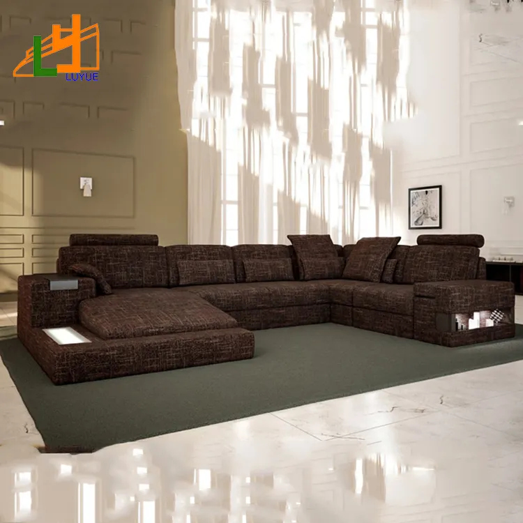 Alta calidad OEM ODM elegante chaise lounge de cuero genuino en forma de u de estilo europeo de 5 plazas sofá de lujo conjuntos