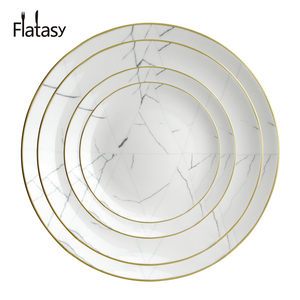 Vendita calda del commercio all'ingrosso di lusso a buon mercato bordo in <span class=keywords><strong>oro</strong></span> bianco marmo modelli di ceramica rotondi caricatore <span class=keywords><strong>piatti</strong></span> <span class=keywords><strong>set</strong></span> per la festa nuziale <span class=keywords><strong>e</strong></span> hotel - Product Image 2