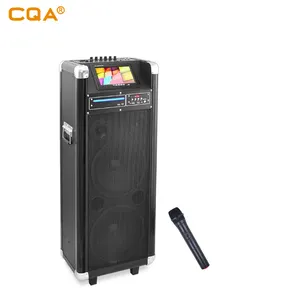 CQA dual 10" portable sound system Karaoke Multimedia trolley speaker with 7'' Screen, DVD, USB/SD, Rechargeable Battery
