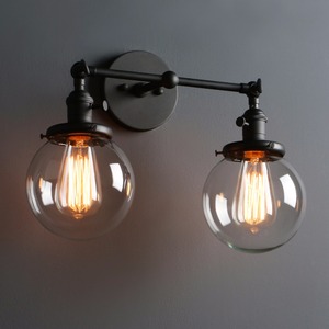 Vintage Loft Globo di Vetro Doppie Teste <span class=keywords><strong>Applique</strong></span> <span class=keywords><strong>Parete</strong></span> Retrò Palla vetro Lampada <span class=keywords><strong>Parete</strong></span> E27 Edison Lampada infissi - Product Image 1