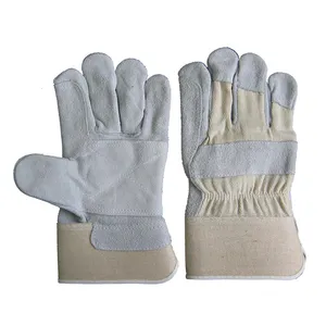10.5 inch white cowhide leather rubber cuff palm lined customized logo combination work safety hand gloves