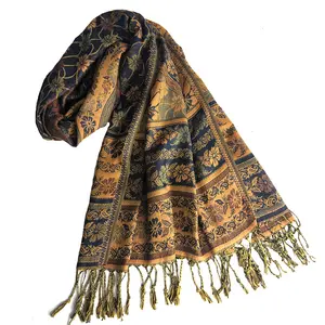 HIgh quality jacquard pasiley and flower lady pashmina scarf with tassel