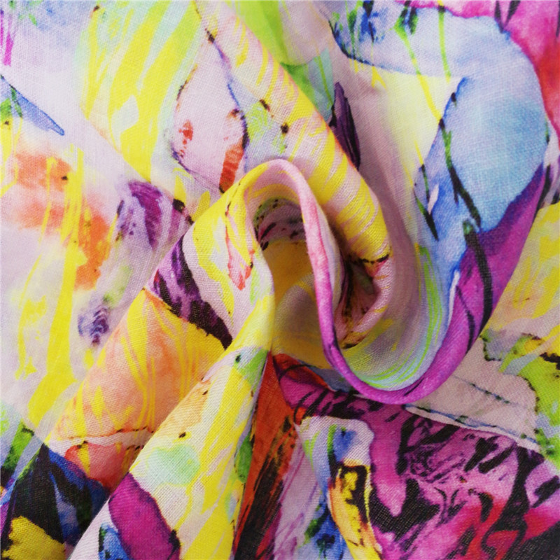 Красочный рисунок цифровой печати 100% чистая льняная ткань для женского платья