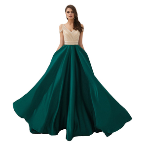 Ruolai ASA58706 <span class=keywords><strong>Abito</strong></span> da Sera di Lusso <span class=keywords><strong>Verde</strong></span> in <span class=keywords><strong>Raso</strong></span> con Cristalli e Perline Pesanti Linea A per Feste - Product Image 1