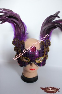 Pas cher Masques Vénitiens <span class=keywords><strong>Rose</strong></span> Rouge Cock Plume Partie Fournitures - Product Image 1