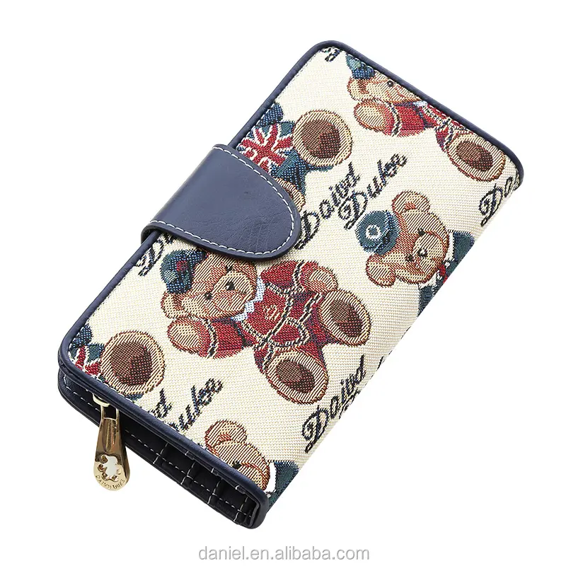 Длинный стильный кошелек из жаккардовой ткани на молнии с медведем, кошелек для девушек, сертифицированный простой кошелек