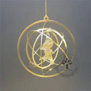 Holiday style gold plated round 3d die cut metal hanging ornament