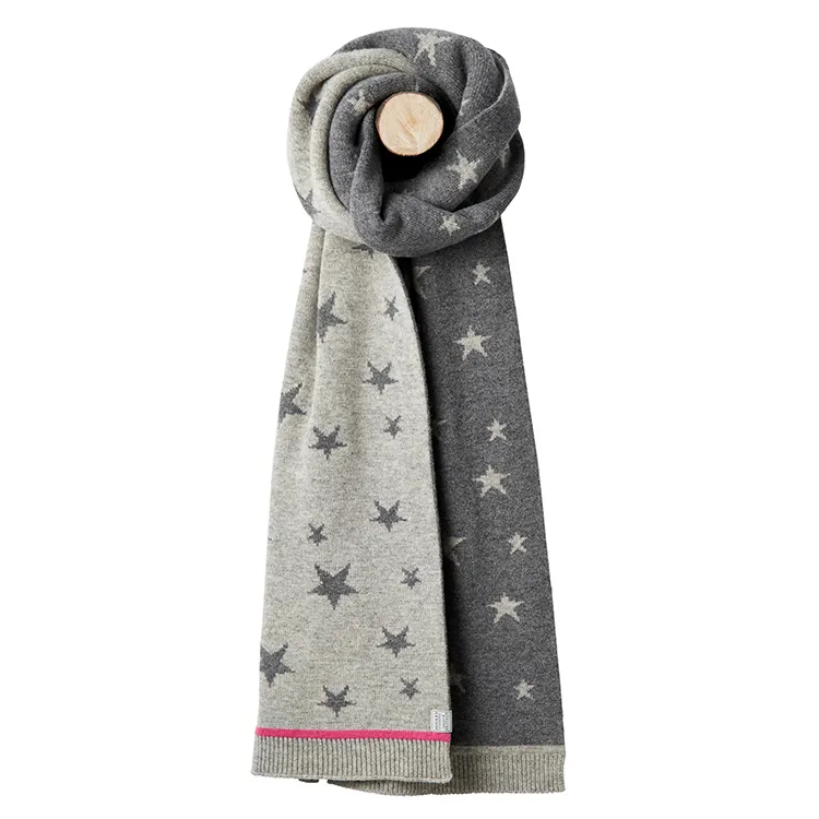 OEM Fashion Stripe Women Wool knit Winter Scarf brand custom lady jacquard Star cashmere knitted scarves