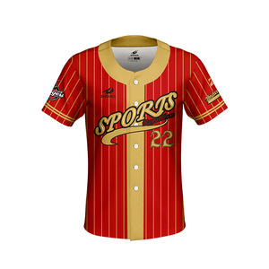 Maglia da Baseball Personalizzata <span class=keywords><strong>a</strong></span> <span class=keywords><strong>Righe</strong></span> Rossa e Oro, Divisa da Softball Sublimata, Uniforme da Baseball Vuota - Product Image 1