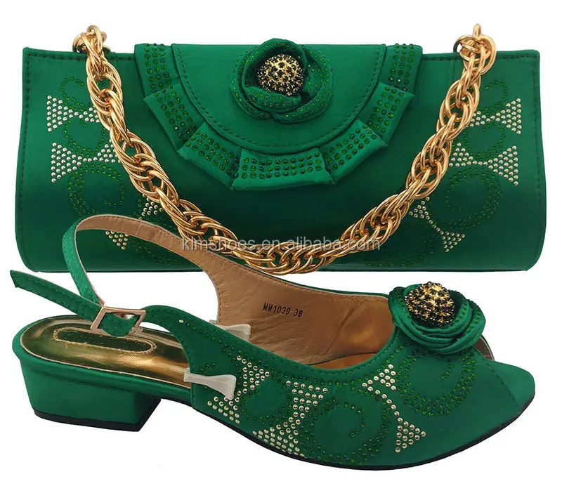 MM1039 Groen laatste italiaanse bijpassende schoenen en tas set dames schoenen en tas naar voor nigeriaanse bruiloft