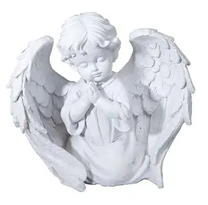 Resin Cute Little Angel Figurine Praying Cherub Statue for Memorial Garden