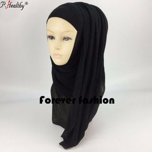 ファッションスタイル無地クリンクルビスコースコットンヒジャーブスカーフ - Product Image 3