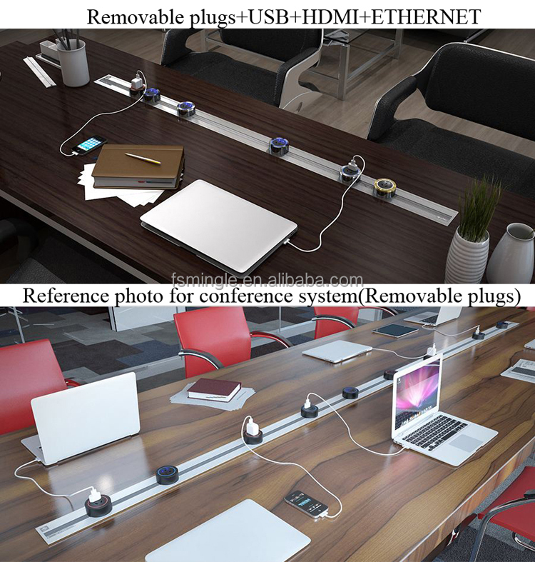 Salle de réunion table de réunion/table de conférence/bureau de réunion avec type de Rail mobile bouchons