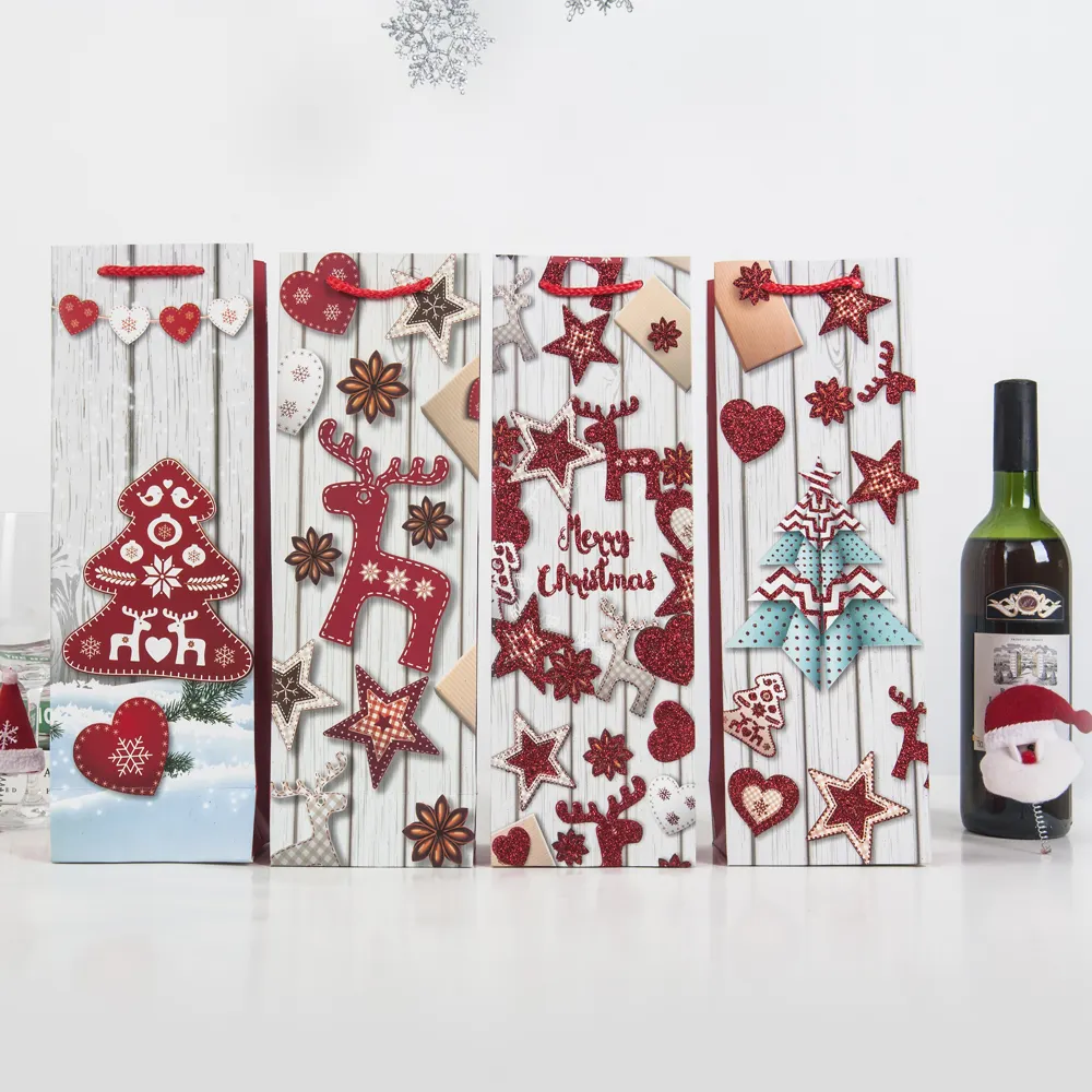 Merry Christmas decorations party favor red wine paper bag