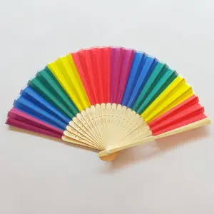 Rainbow Wedding Silk Bamboo Hand Fan For Gifts Decoration