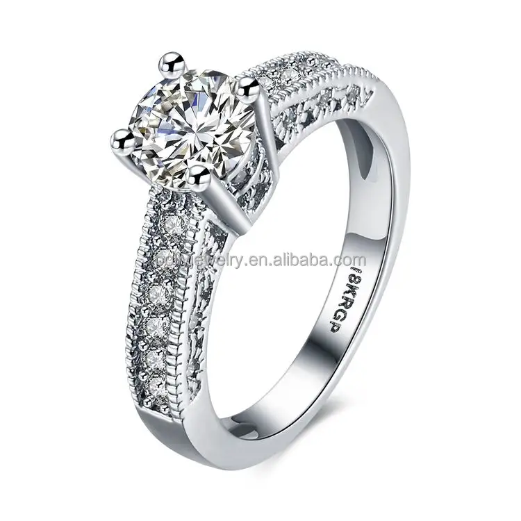 Luxurious 18K White Gold Plated Copper Cubic Zirconia Infinity Love Solitaire Eternity Ring Diamond Engagement Ring