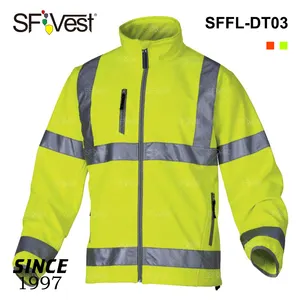 Fiera di Canton Cina Hi-viz Giallo Fluorescente Impermeabile 3 strati Softshell Luce Ad Alta Vis Riflettente Ingranaggio di Sicurezza Strisce Giacche