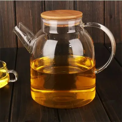 เหยือกน้ำชาทำจากแก้ว Borosilicate ขนาดใหญ่ขนาด60ออนซ์,กาชงชาพร้อมที่กรองชาทำจากสเตนเลสสตีลและฝาไม้ไผ่
