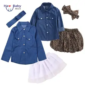 Hao capretti Del Bambino Insieme Dei Vestiti di Autunno della Molla di Colore Solido Della Maglia del Denim Pannello Esterno del TUTU 3 Pezzi Set Ragazza Set