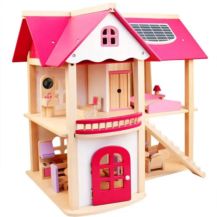Rosa hecho a mano Mini muebles niños juguete casa de muñecas rosa de madera Diy casa de muñecas muebles de juguete