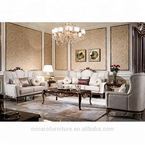 新款豪华皇家设计仿古客厅家具木制雕刻沙发套装