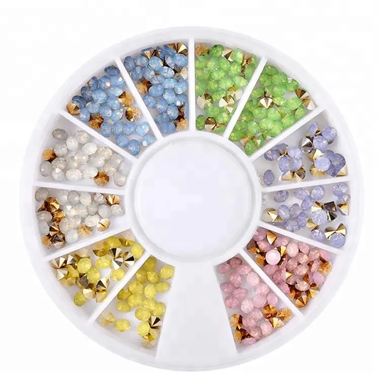 Üst nokta kristal Opal taş Rhinestone 3D Nail Art tasarımlar için 12 renk karışık tekerlek kutusu ile DIY tırnak sanat