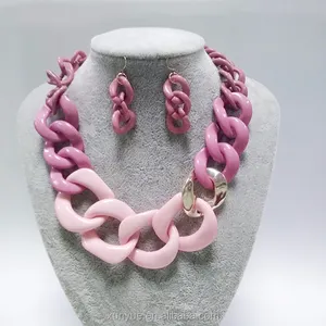 工厂直接腮红和淡紫色大块丙烯酸链项链和耳环为妇女设置