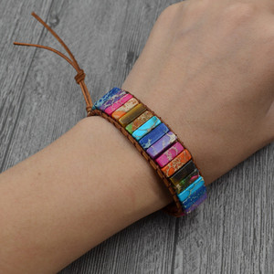 Natuursteen Vrouwen Lederen Armband Handgemaakte Enkele <span class=keywords><strong>Multilayer</strong></span> Boho Armband