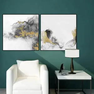 2 Panel Abstract Contemporary Gold Foil Wall Art Oil Painting