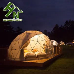 Nieuwe stijl 6 m stalen frame beweegbare dome tent camping met houten vloer