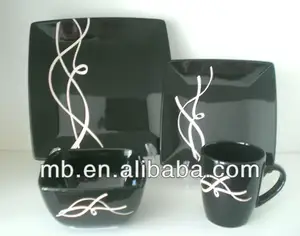 Conjunto de aparelho de jantar, novo design de tela de seda impressão, stoneware quadrado, impressão de tela de seda elegante, china