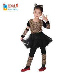 Costume de cosplay léopard pour filles, robe fantaisie avec bandeau pour oreilles