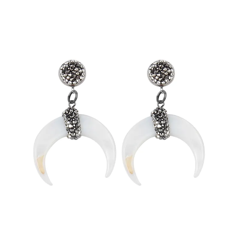 Boucles d'oreilles en forme de corne de croissant naturel, style bohème, avec perles en cristal, bijoux décoratifs, offre spéciale Amazon