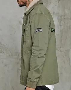Latest Design Custom Mens Olive Green Canvas Jacket With Patches