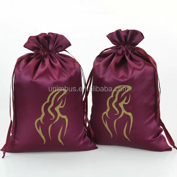 Hair Bag Custom Satin and Silk Hair Extension Packaging Bag/satin Pouch/satin Screen Printing Customer's Logo Recyclable
