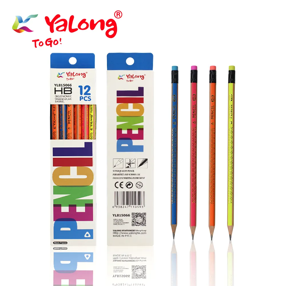 Pensil 2B Kayu Poplar Kualitas Tinggi 12 Buah Heksagonal Desain Genggam Nyaman Pensil HB dengan Penghapus